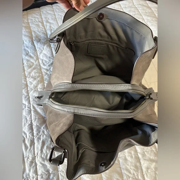 Coach Gray leather and Suede large handbag - Picture 6 of 16